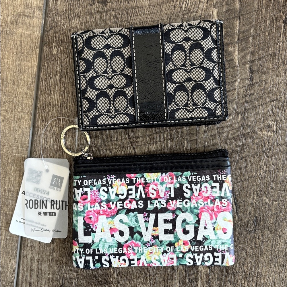 Coach Monogram Card Holder & Las Vegas floral coin keychain